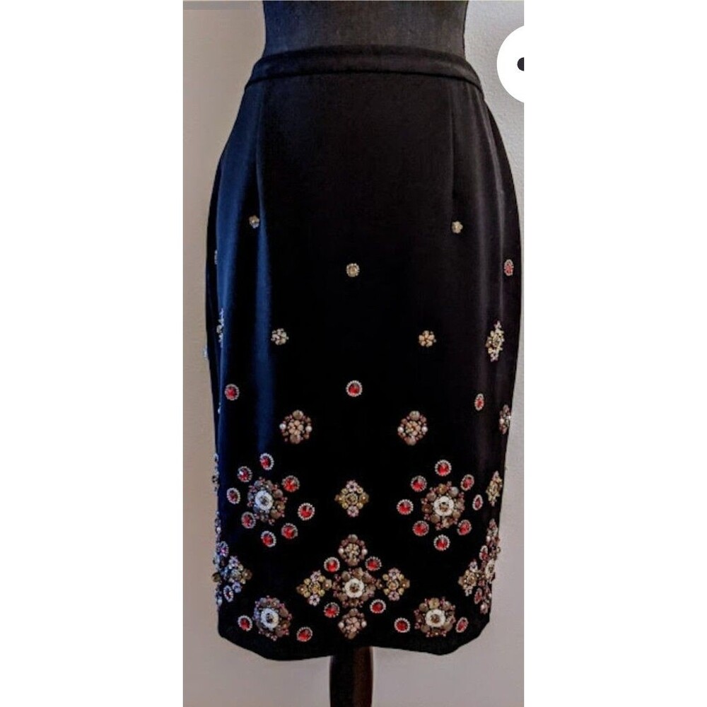 Vtg White House Black Market Women Sz 0 Beaded Pencil Straight Knee Length Skirt